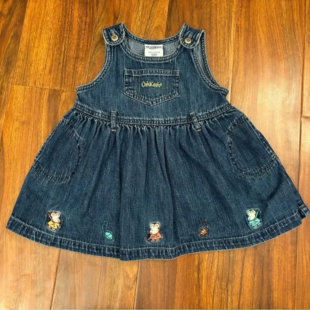 Osh Kosh BโGosh Vintage Denim Mice FallโEmbroidered Overall Dress